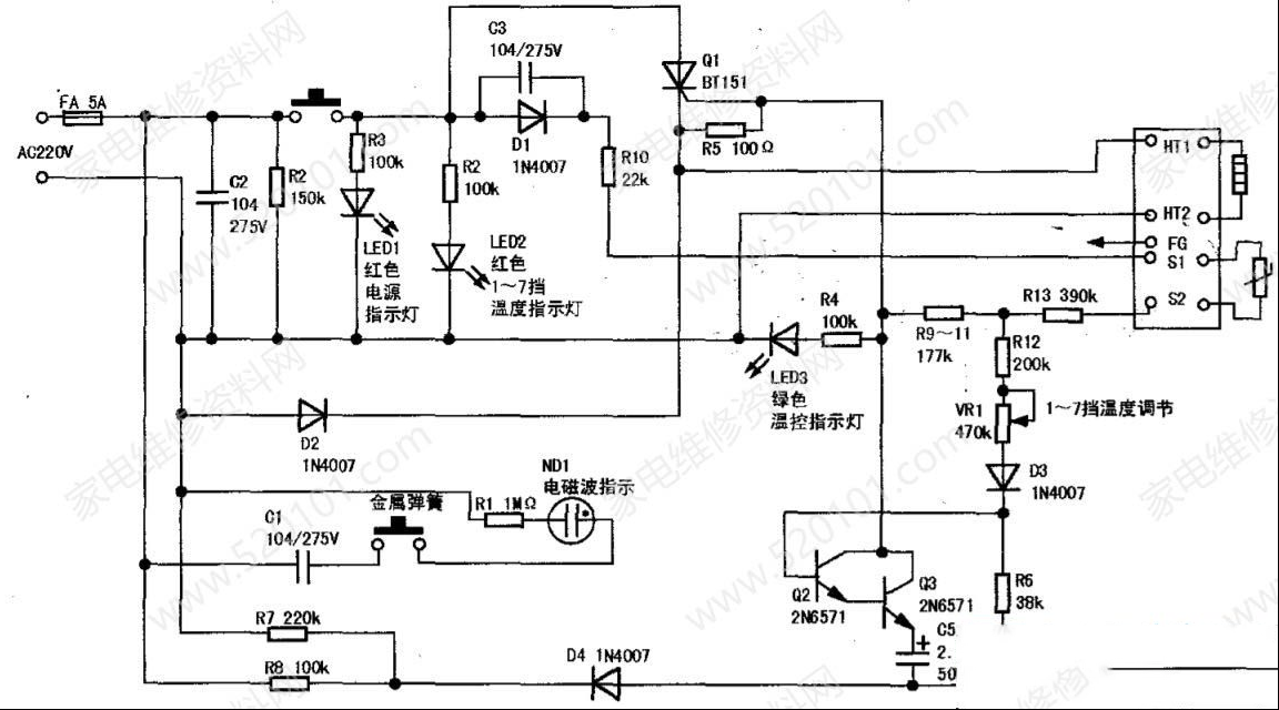韩国产保健床垫温控器电路实绘图