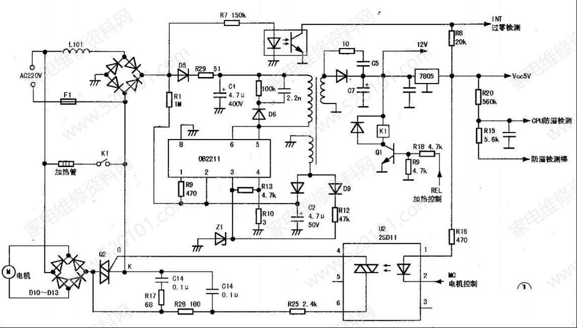 美的DJ12B-XQ2豆浆机电源电路分析与维修