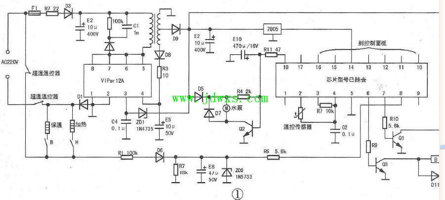 九阳JYK-40P01电热水瓶电源用VIPER12A不加热故障检修