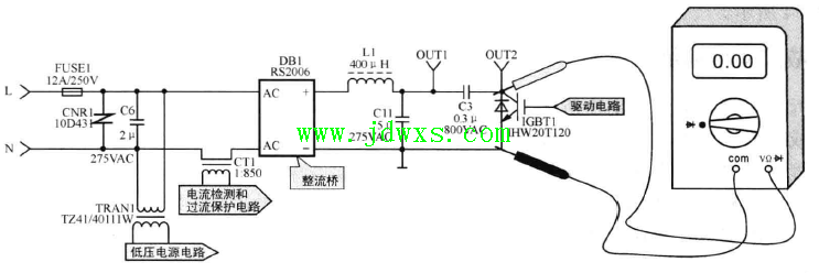 格兰仕XIYP3电磁炉主谐振电路中的谐振电容损坏导致功率管击穿烧保险丝