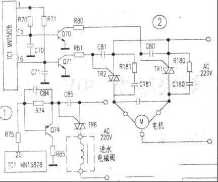 海棠XQB42-1全自动洗衣机进水正常，程序进入洗涤状态时，电机只能正转，不能反转
