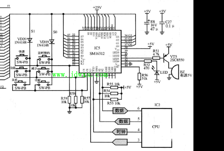 万利达MCV-2102 型电磁炉荧光屏上出现的数字和图案部分不够完整
