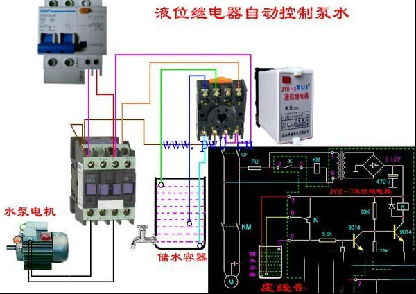 家庭单相水泵控制线路的接线图
