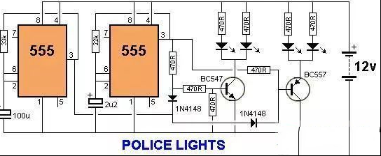 555定时器用作警灯的二个例子