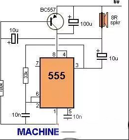 555定时器用作机器枪与金属探测器的例子