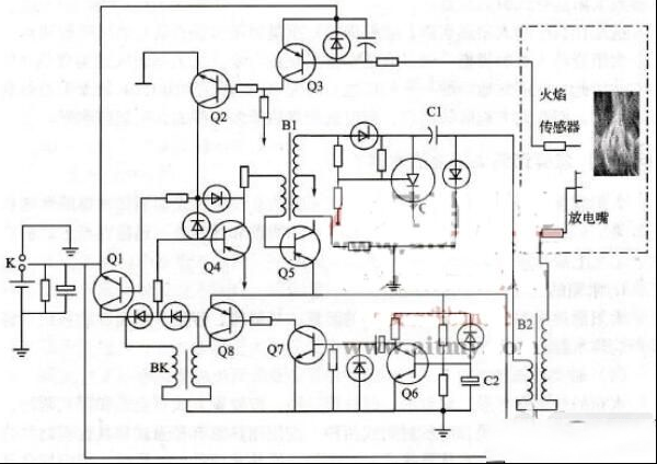 一例燃气热水器脉冲点火电路图及工作原理