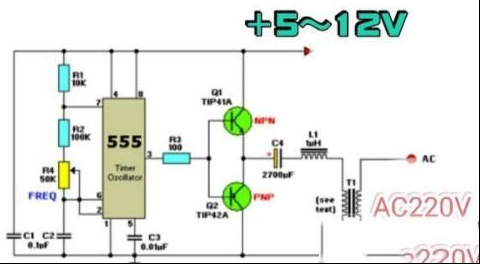一款555时基电路制作的逆变器电路图