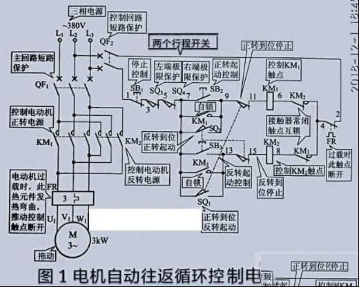 一例电动机自动往复运行的控制电路图