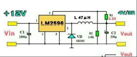 一例12V转4V的DC-DC降压电路图