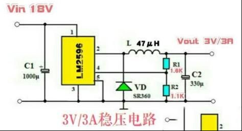 一例DC-DC降压IC制作的18V转3V稳压电路图