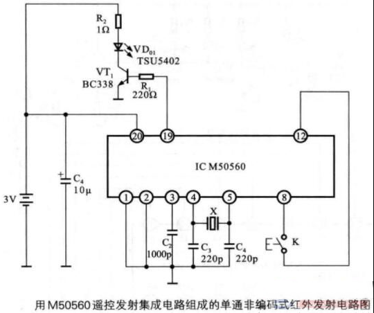 一例M50560红外发射电路的原理图