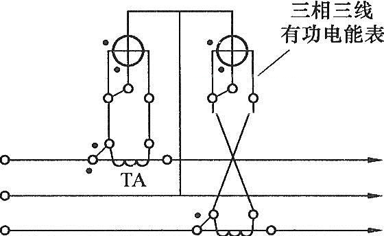 电流互感器与三相三线有功电能表的接线图