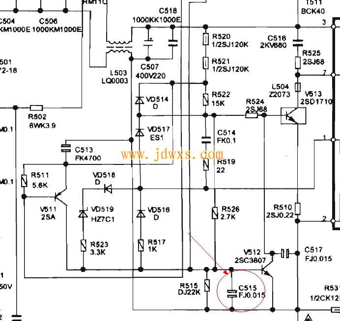 汇佳组装机主板，故障现象：指示灯亮，不能二次开机，C515不良造成