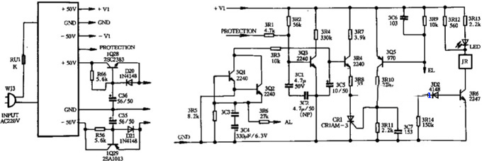 中联A-2108B放大器电源与保护电路
