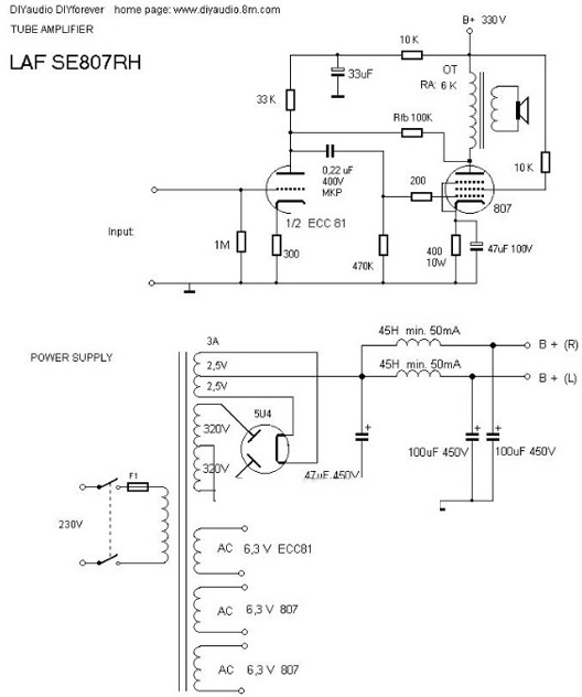 SE807电子管功率放大器电路