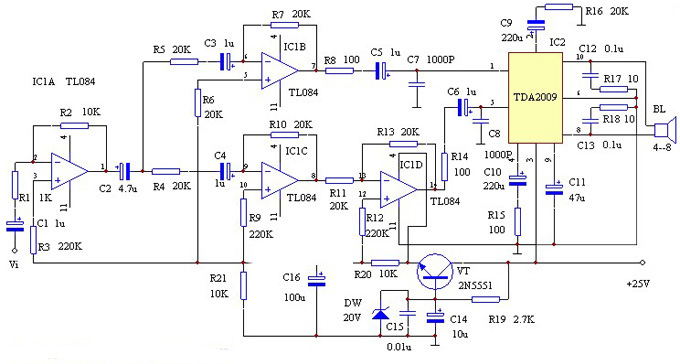 TDA2009 BTL功放★_电路