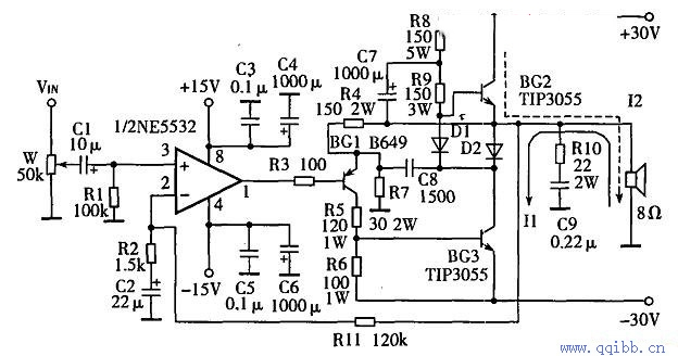 运放NE5532驱动准甲类30W功放★_电路制作