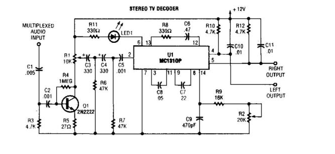 基于MC1310P的立体声电视解码器原理图