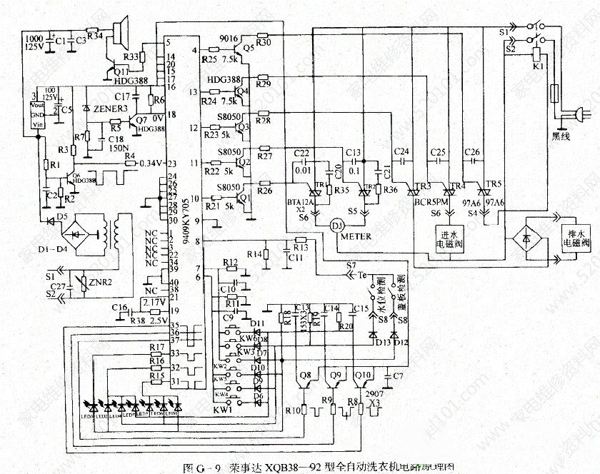 荣事达XQB38-92全自动洗衣机电路原理图